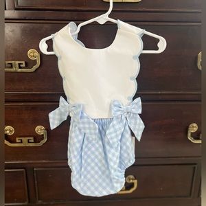 Size 12 month. Sophie & Lucas bubble. Blue gingham with bows. New with tags.